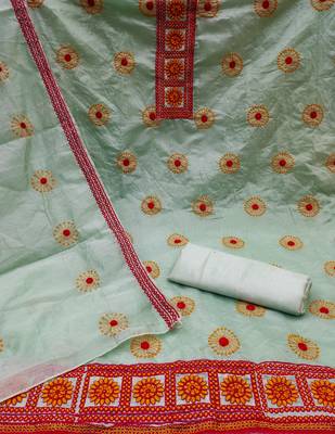 sea green cotton embroidered dress material 2