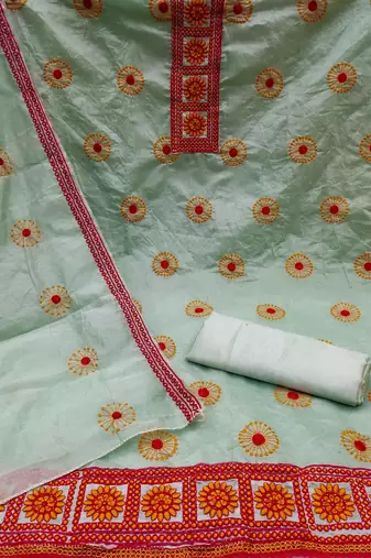 sea green cotton embroidered dress material