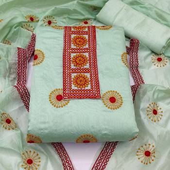 sea green cotton embroidered dress material 3