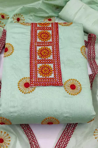 sea green cotton embroidered dress material