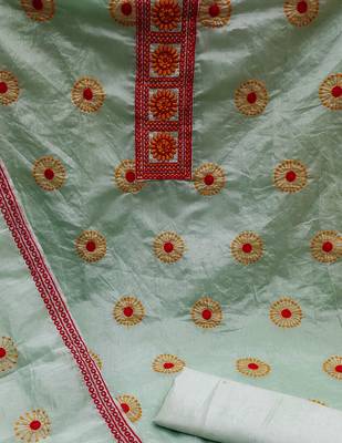sea green cotton embroidered dress material 4