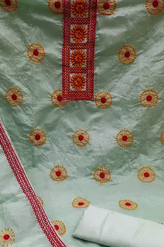 sea green cotton embroidered dress material