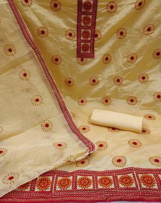 yellow cotton embroidered dress material 2