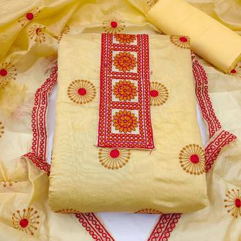 yellow cotton embroidered dress material 3