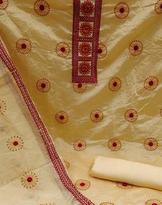 yellow cotton embroidered dress material 4