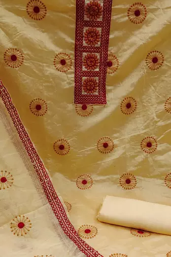 yellow cotton embroidered dress material