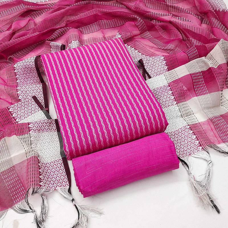 pink cotton woven dress material