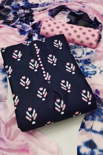 blue cotton printed dress material