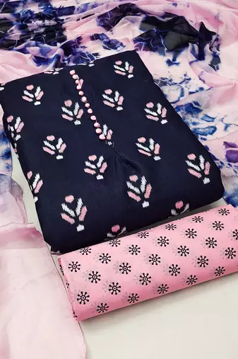 blue cotton printed dress material