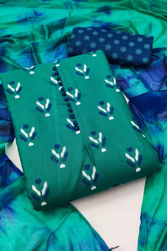 green cotton printed dress material