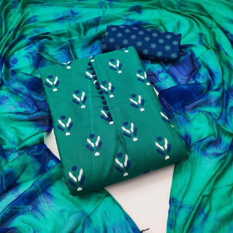 green cotton printed dress material