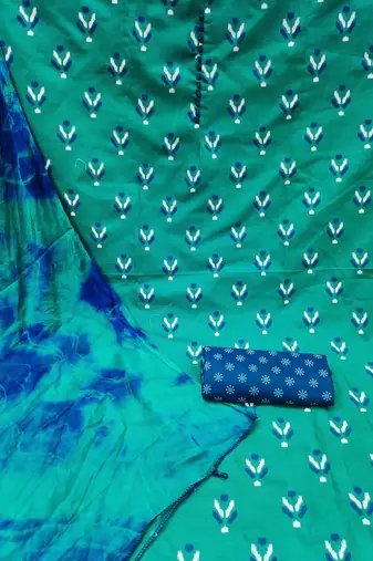 green cotton printed dress material