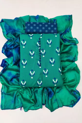 green cotton printed dress material