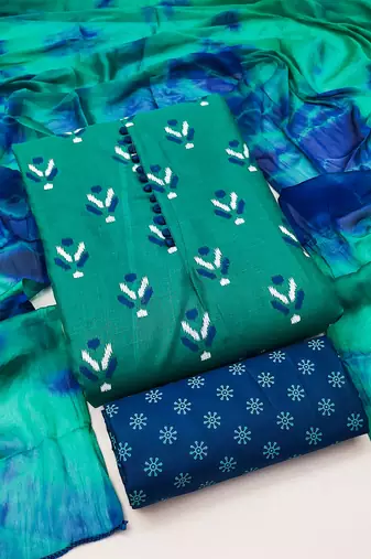 green cotton printed dress material