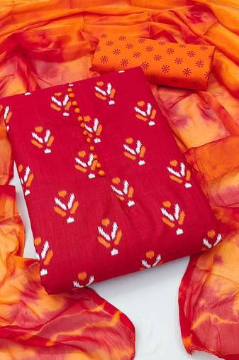 red cotton printed dress material