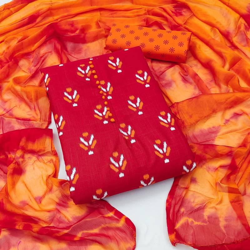 red cotton printed dress material