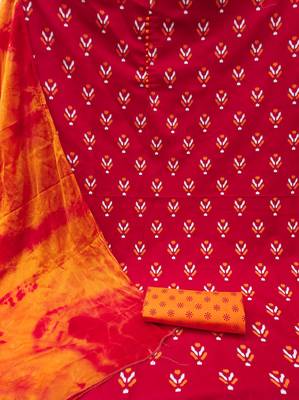 red cotton printed dress material 2