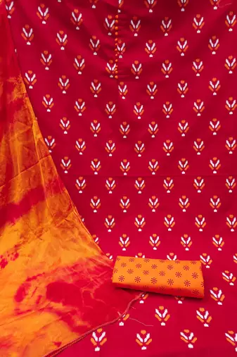 red cotton printed dress material