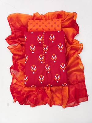 red cotton printed dress material 3