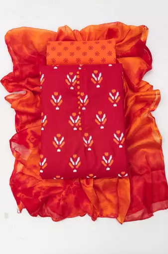 red cotton printed dress material