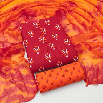 red cotton printed dress material 4