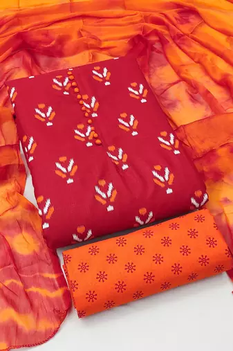 red cotton printed dress material