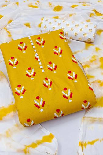 yellow cotton printed dress material