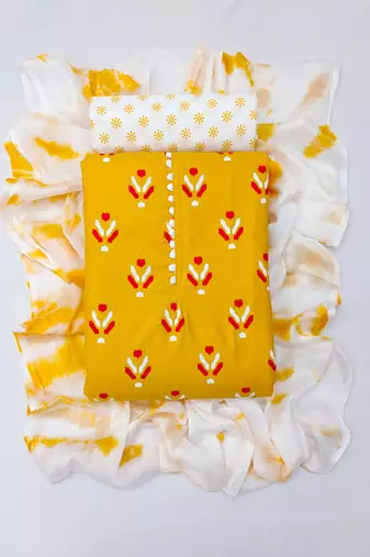 yellow cotton printed dress material