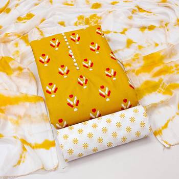 yellow cotton printed dress material 4