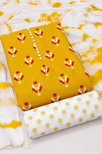 yellow cotton printed dress material