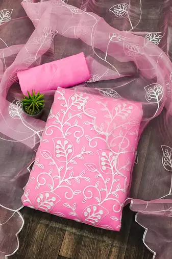 baby pink organza embroidered dress material