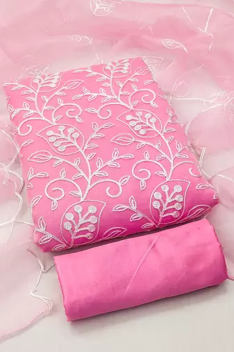 baby pink organza embroidered dress material