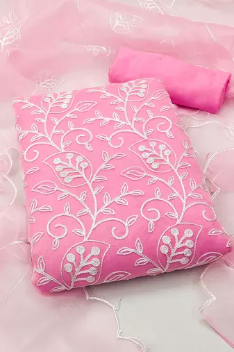 baby pink organza embroidered dress material