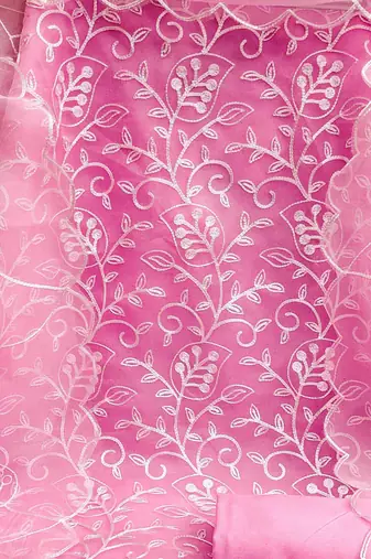 baby pink organza embroidered dress material