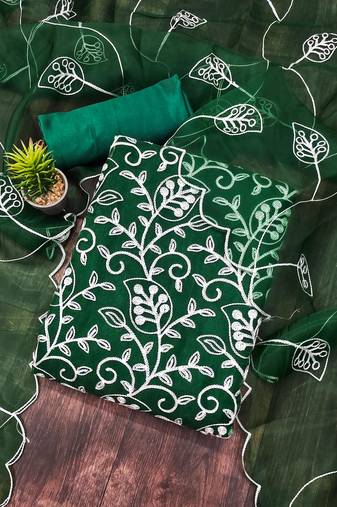 green organza embroidered dress material