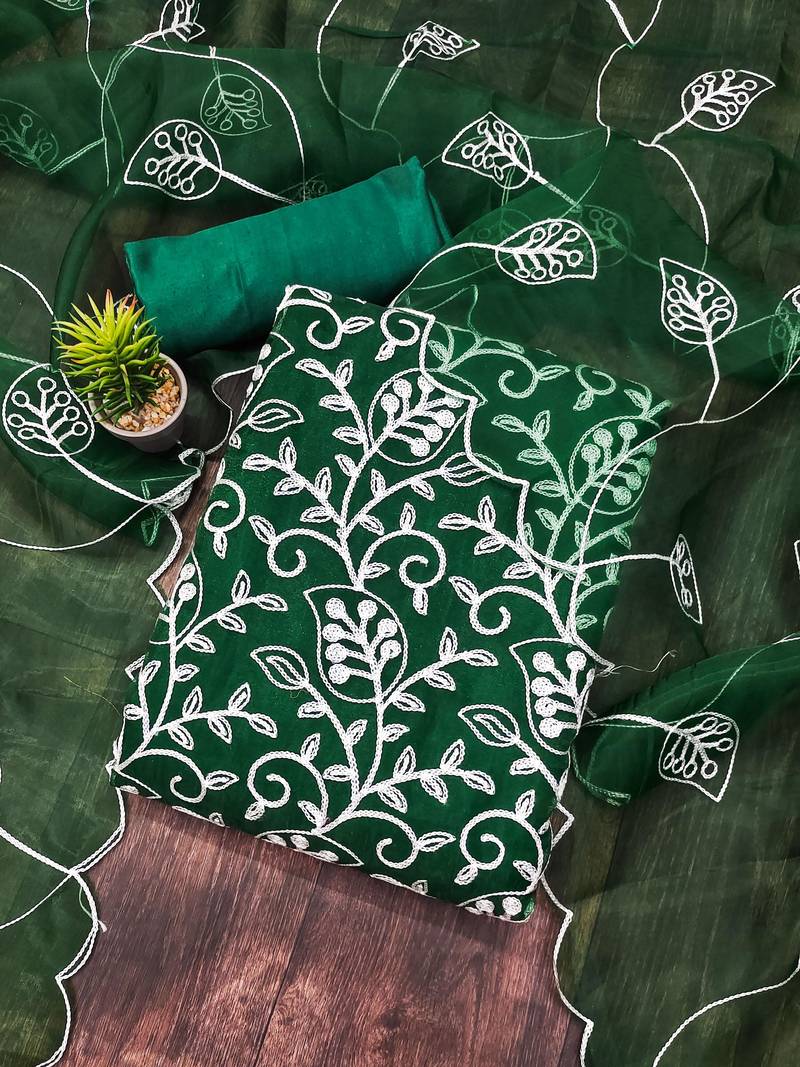 green organza embroidered dress material