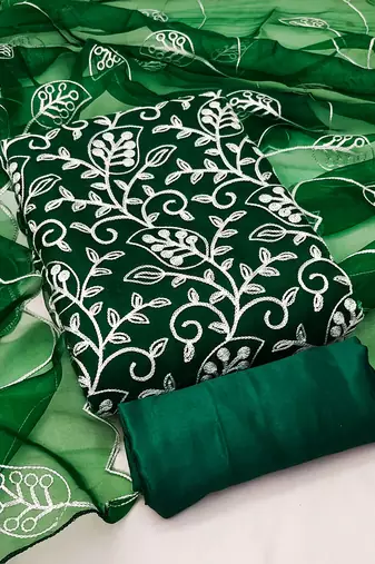 green organza embroidered dress material