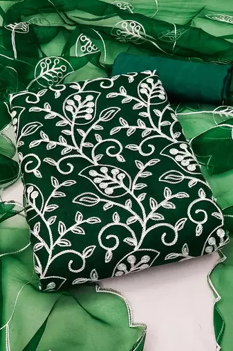 green organza embroidered dress material