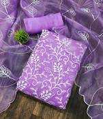 purple organza embroidered dress material