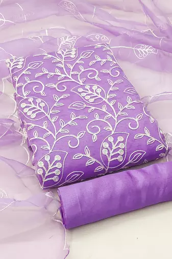 purple organza embroidered dress material