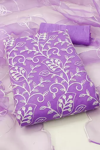 purple organza embroidered dress material