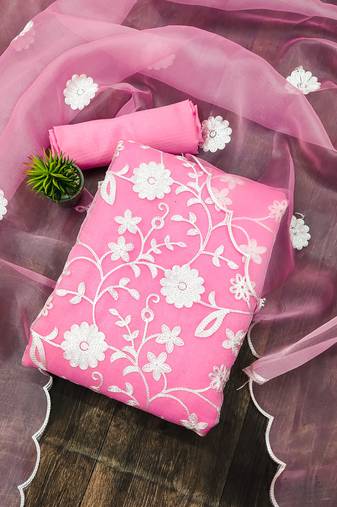 baby pink organza embroidered dress material