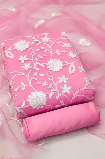 baby pink organza embroidered dress material