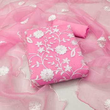 baby pink organza embroidered dress material 3