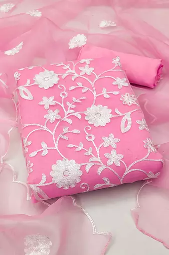 baby pink organza embroidered dress material