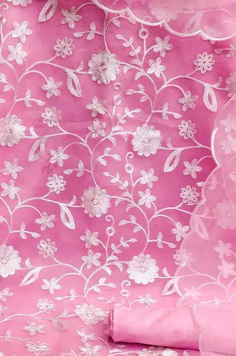 baby pink organza embroidered dress material