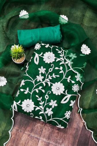 green organza embroidered dress material