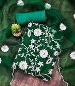 green organza embroidered dress material