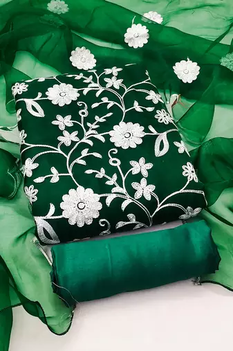 green organza embroidered dress material