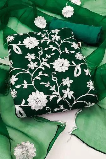 green organza embroidered dress material